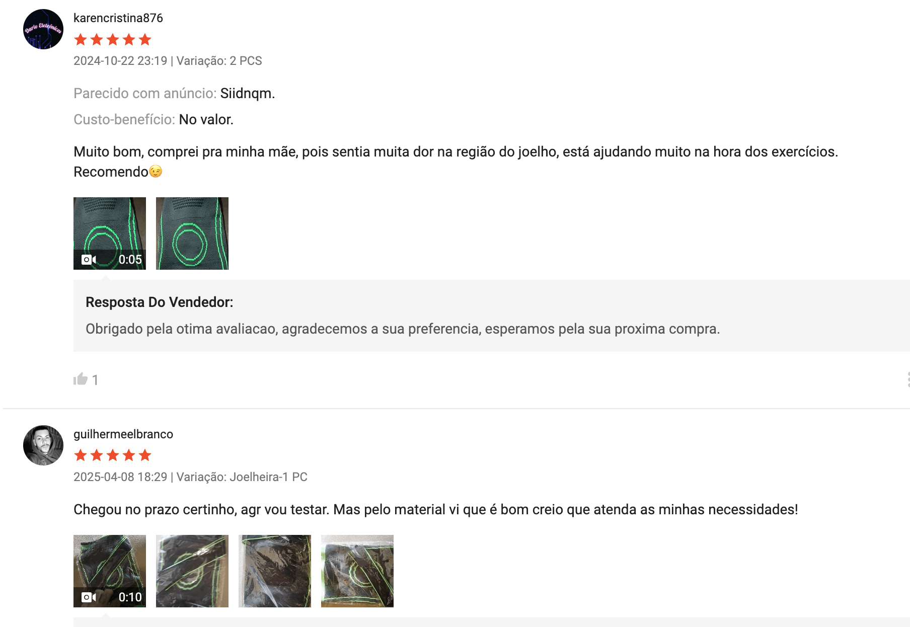Feedbacks joelheiras