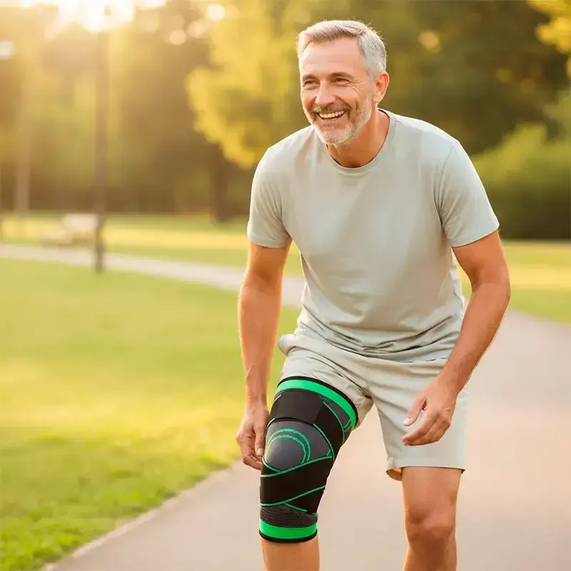 Pessoa usando joelheira ao ar livre